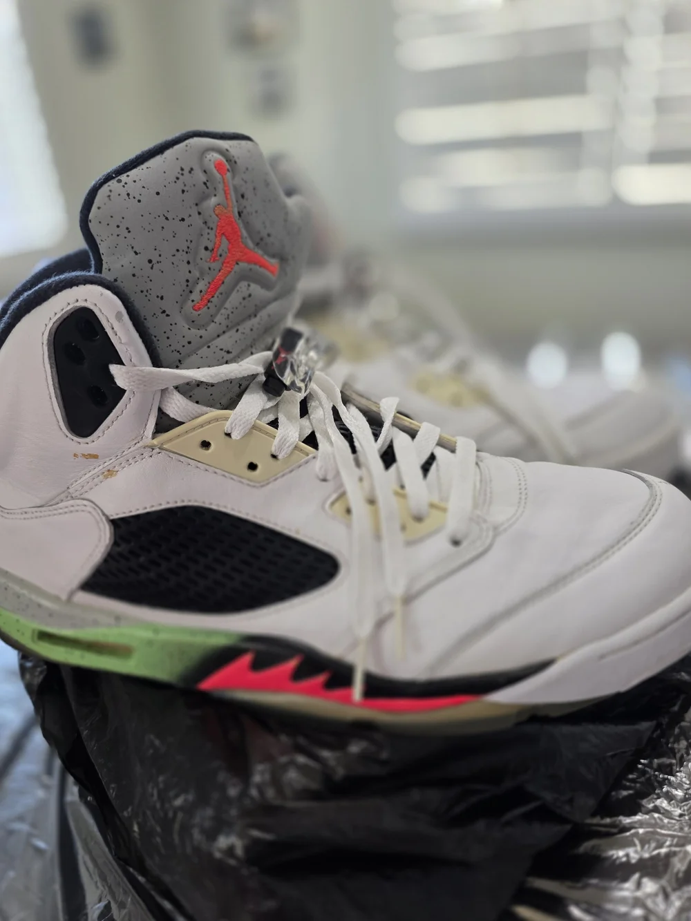 Air Jordan 5 Retro White Black Neon Green Pink Shoe